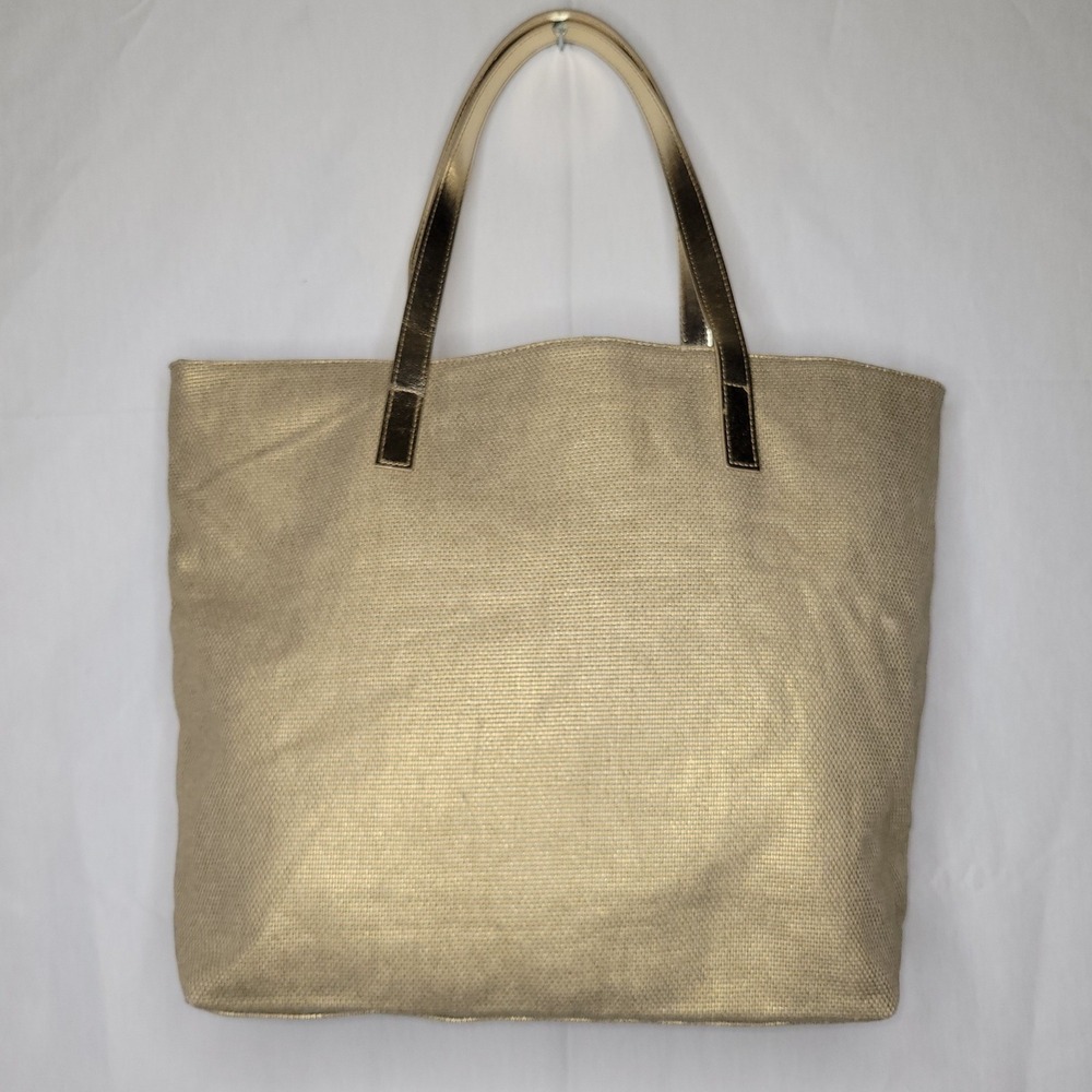 Michael Kors Gold‎ Metallic Woven Cotton Tote Bag - Picture 2 of 9